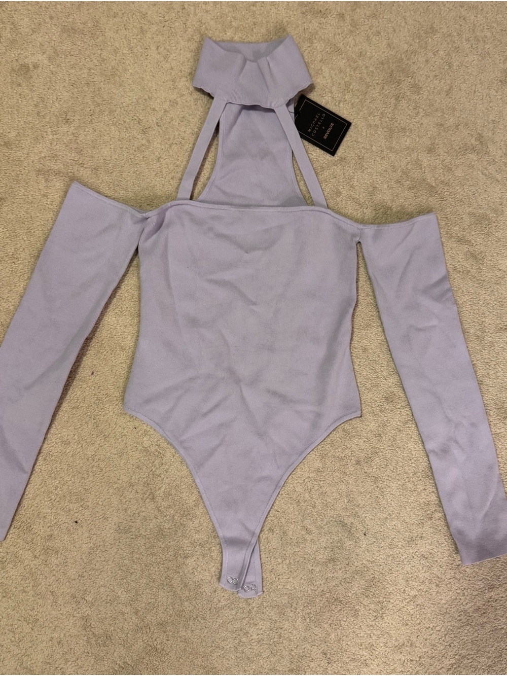 Michael Costello x Revolve Araceli Knit Bodysuit in Light Lavender